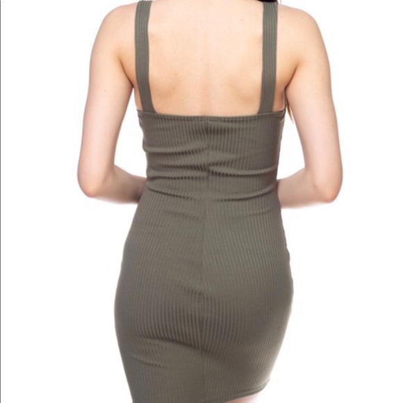 Button Front Mini Dress-Olive - Picture 3 of 3